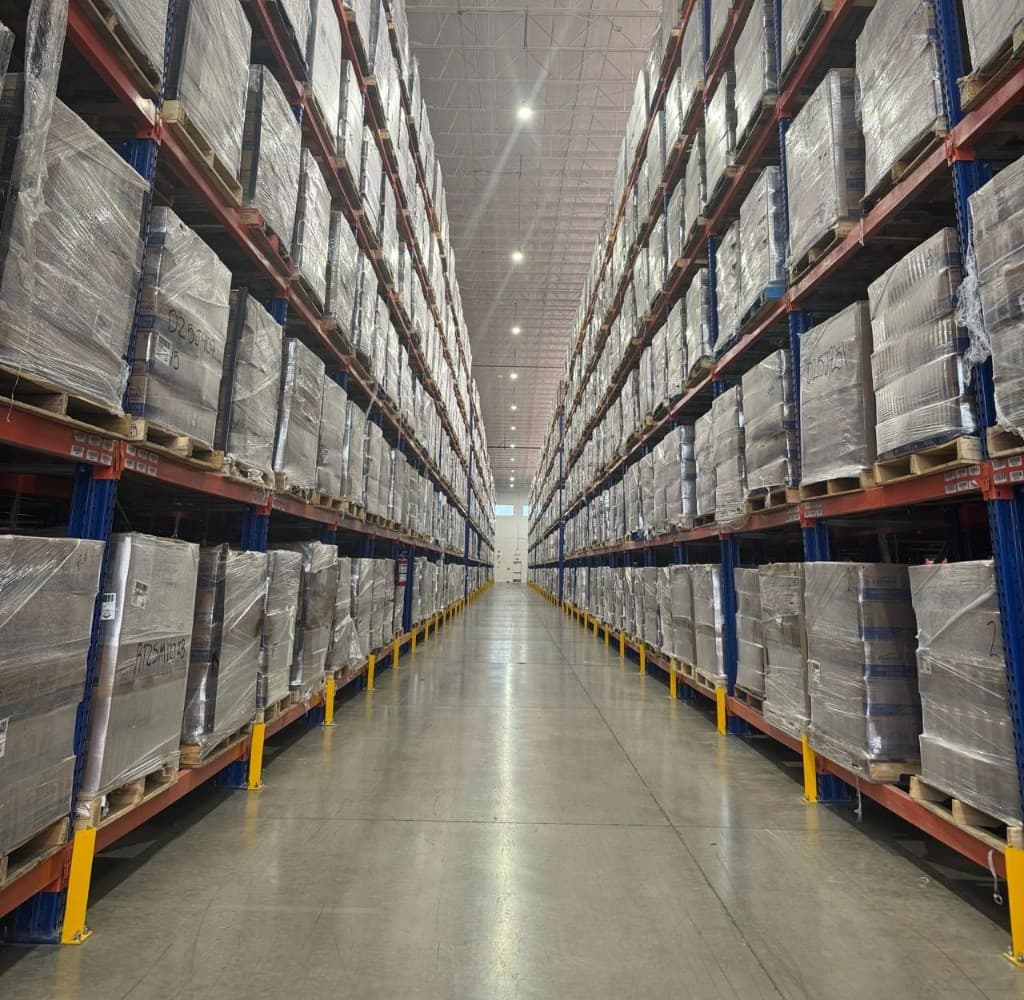 Pasillo de racks con tarimas en Huehuetoca
